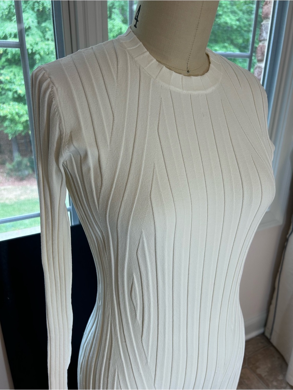 Frame White Ribbed Long Sleeve Midi Dress